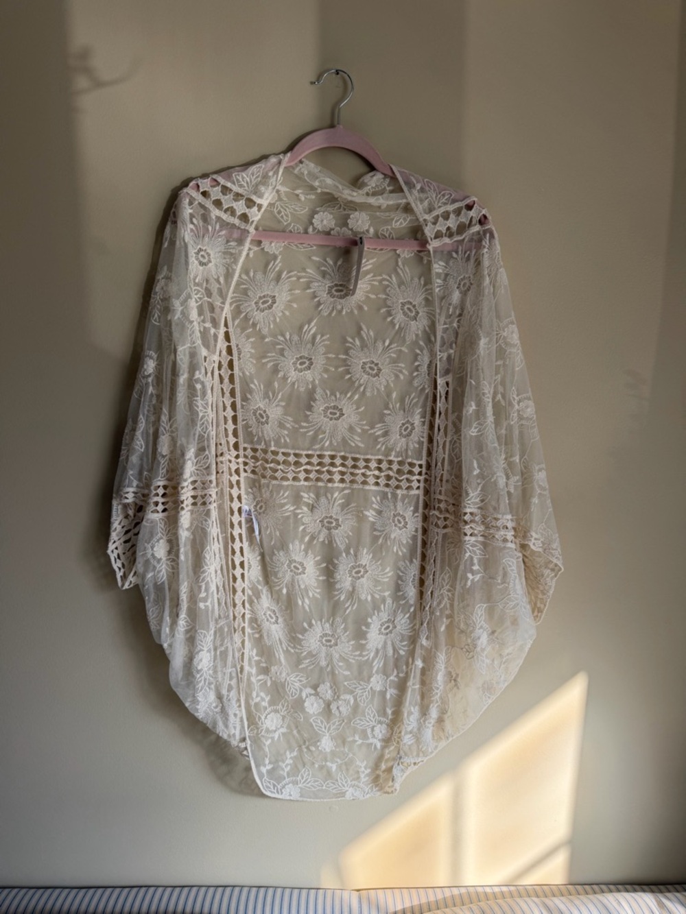 Lace Floral Kimono Cover-Up in Cream